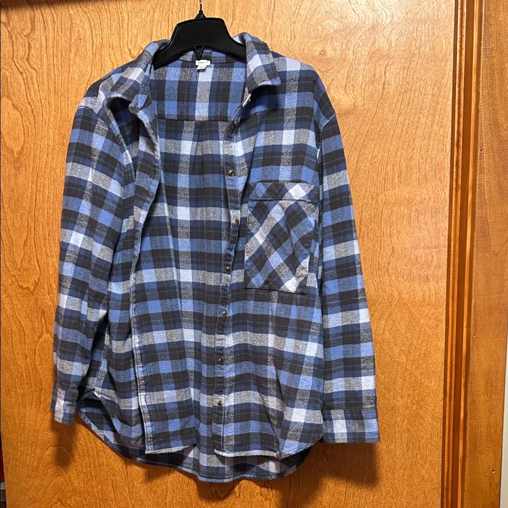 Aerie Blue and Black Plaid Women's Flannel Shirt